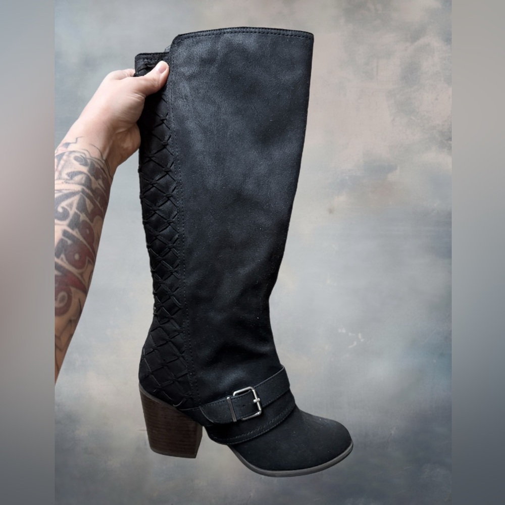 Fergalicious Black Heeled Boots with Buckle